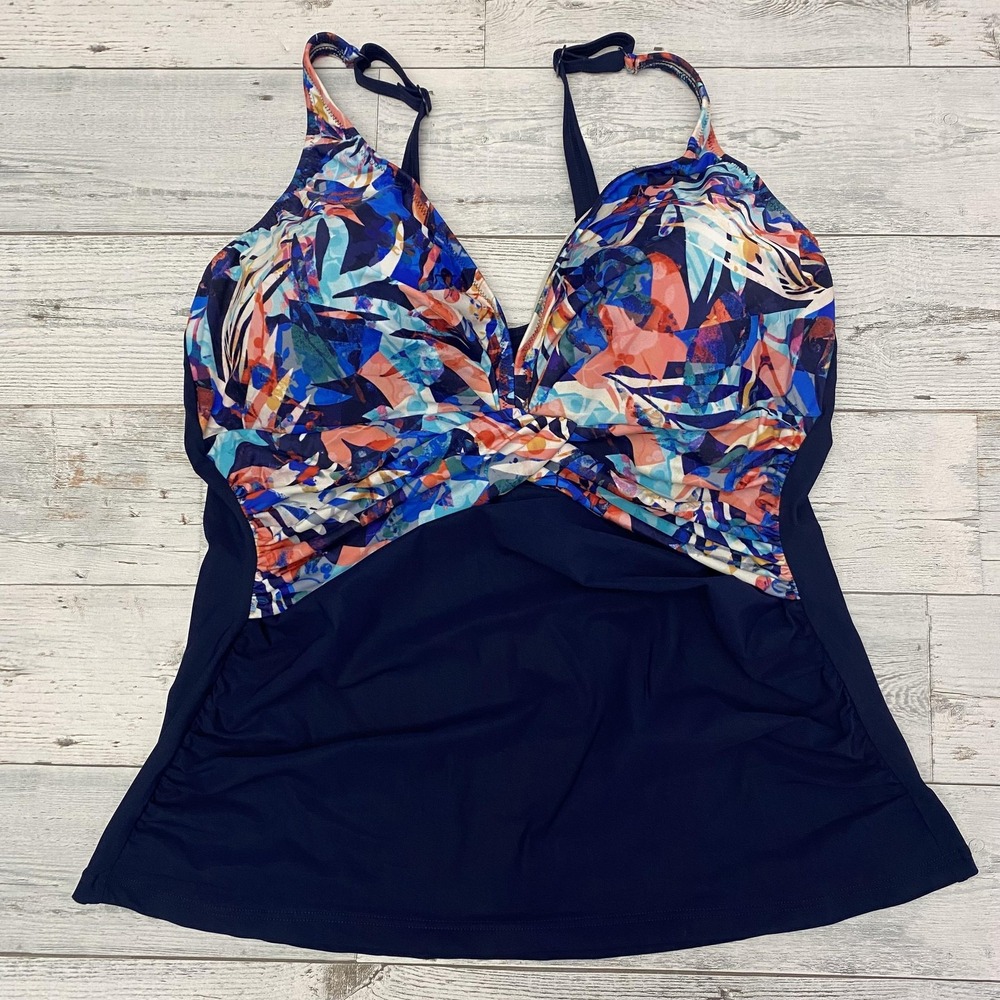 Profile By Gottex Tankini Top Womens Plus 18W Multicolor Geometric Swimwear